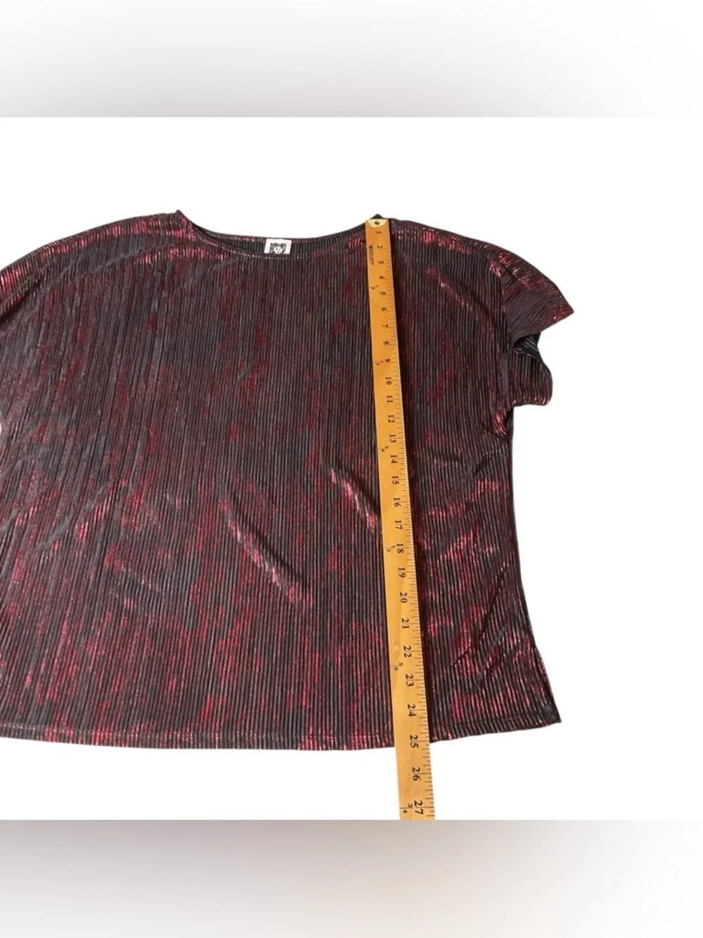 Anne Klein Metallic Red and Black textured Short Sleeve Top L - Picture 9 of 9